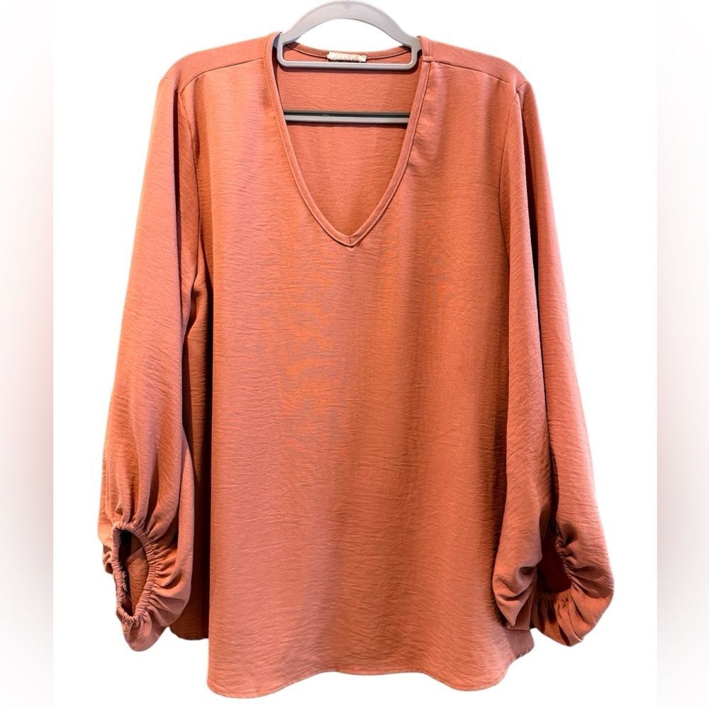 Jodifl Pullover V Neck Career Blouse Long Sleeve Mauve Pink Size Small - Picture 2 of 7